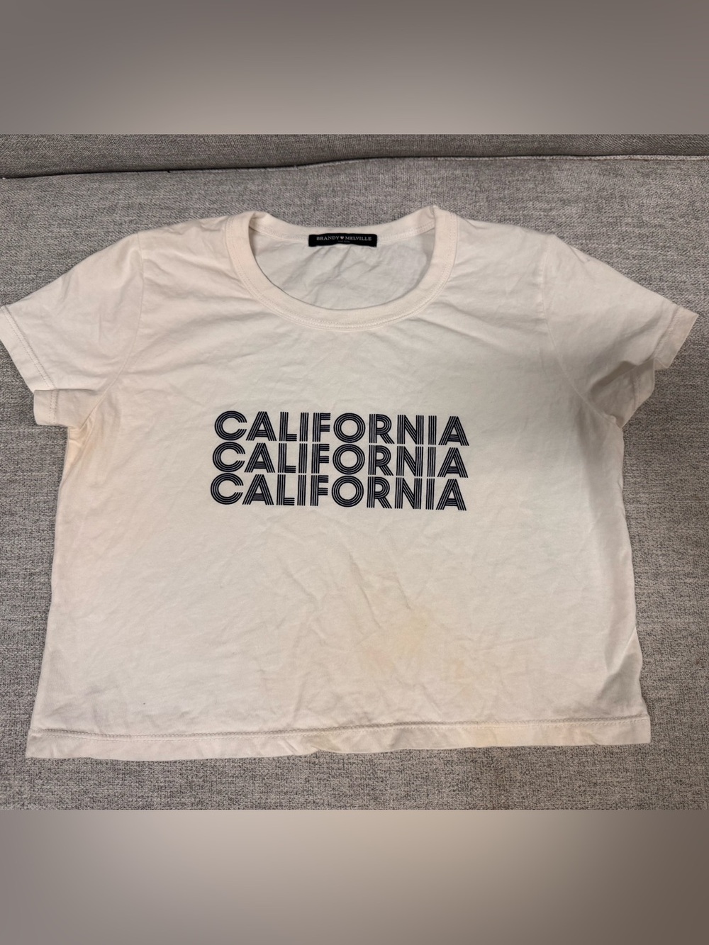 Brandy Melville White Crop Tee with Navy 'California' Print